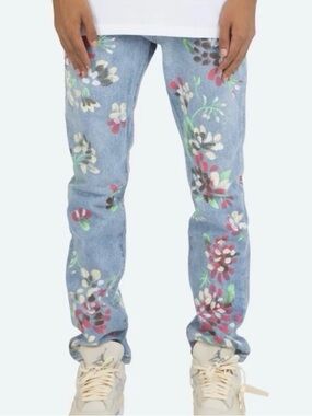 mnml Men’s Painted Floral Button-Fly 5-Pocket Denim Jeans - Size 33